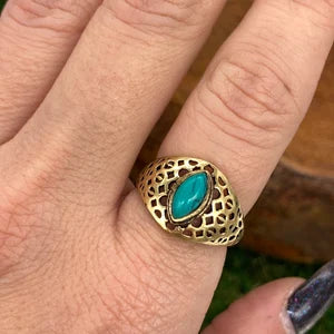 Turquoise Crystal Brass Ring