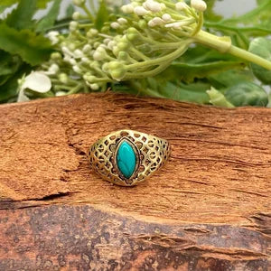 Turquoise Crystal Brass Ring