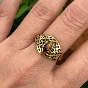 Tiger's Eye Crystal Brass Ring