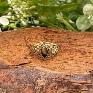Tiger's Eye Crystal Brass Ring