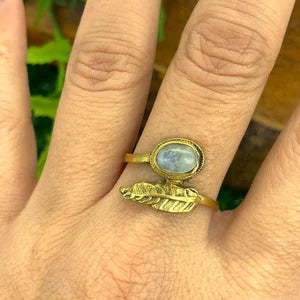 Moonstone Crystal Brass Ring ( adjustable )