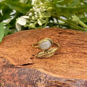 Moonstone Crystal Brass Ring ( adjustable )