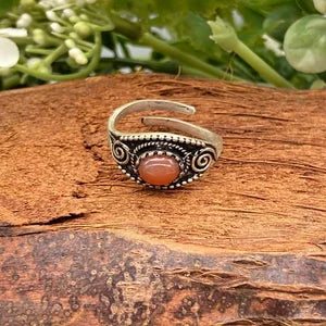 Carnelian Crystal Silver Plated Adjustable Ring