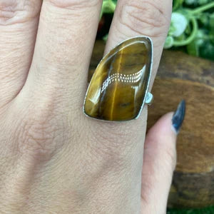 Tiger's Eye Crystal Silver Plated Adjustable cabochon Statement Ring