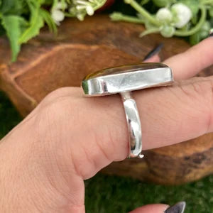 Tiger's Eye Crystal Silver Plated Adjustable cabochon Statement Ring