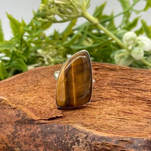 Tiger's Eye Crystal Silver Plated Adjustable cabochon Statement Ring