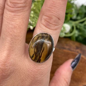 Tiger's Eye Crystal Silver Plated Adjustable cabochon Statement Ring