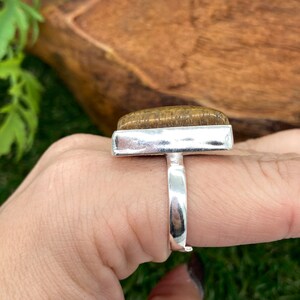 Tiger's Eye Crystal Silver Plated Adjustable Statement Ring