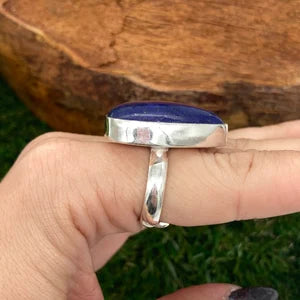 Lapis Lazuli Crystal Silver Plated Adjustable Statement Ring