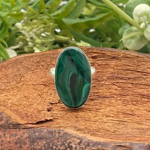 Malachite Crystal Silver Plated Adjustable Statement Ring