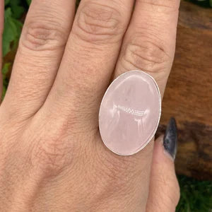 Rose Quartz Crystal Silver Plated Adjustable Statement Ring