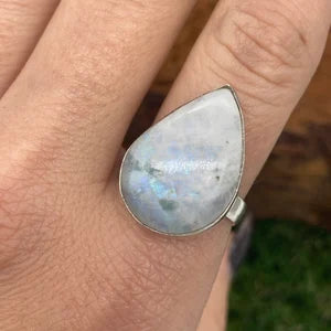 Moonstone Crystal Silver Plated Adjustable Statement Ring