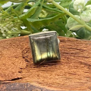 Labradorite Crystal Silver Plated Adjustable Statement Ring