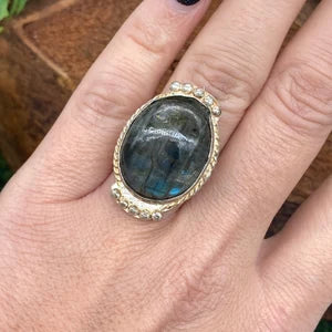 Labradorite Crystal Silver Plated Adjustable Statement Ring