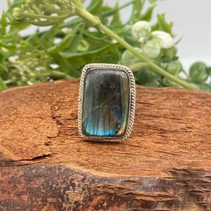 Labradorite Crystal Silver Plated Adjustable Statement Ring