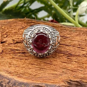 Red Garnet Crystal Sterling Silver 925 Statement Ring Top Quality Handmade Cabochon Cut- Jewelry- Passion, Energy, Stamina, Grounding