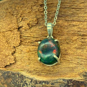 Black Fire Opal Sterling Silver Necklace (RARE)