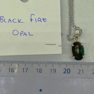 Black Fire Opal Sterling Silver Necklace (RARE)