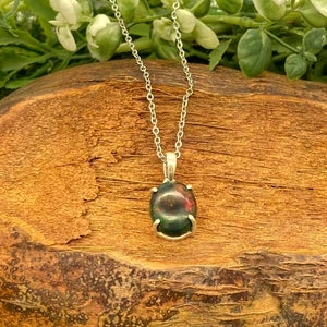 Black Fire Opal Sterling Silver Necklace (RARE)