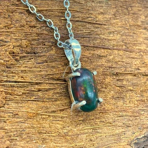 Black Fire Opal Sterling Silver Necklace (RARE)