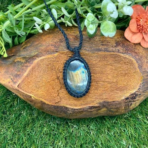 Labradorite Crystal Handmade Wrapped Macrame Necklace