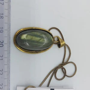 Labradorite Cabochon Brass Necklace - Brass Chain