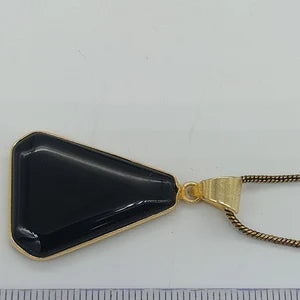 Black Obsidian Brass Pendant Cabochon Cut Healing Crystal