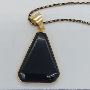 Black Obsidian Brass Pendant Cabochon Cut Healing Crystal