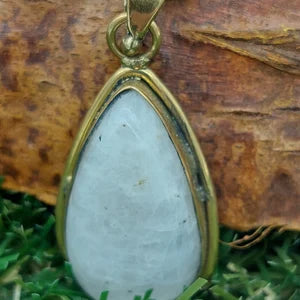 Moonstone Brass Pendant Cabochon Cut Healing Crystal