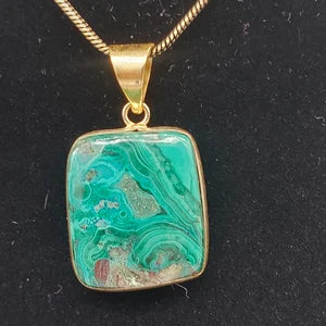 Malachite Brass Pendant Cabochon Cut Healing Crystal