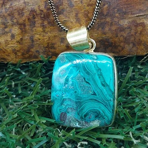 Malachite Brass Pendant Cabochon Cut Healing Crystal