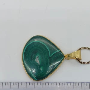 Malachite Brass Pendant Cabochon Cut Healing Crystal