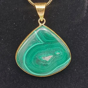 Malachite Brass Pendant Cabochon Cut Healing Crystal