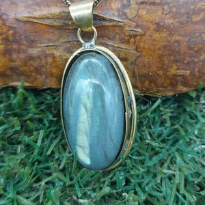 Labradorite Cabochon Brass Necklace - Brass Chain