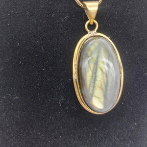 Labradorite Cabochon Brass Necklace - Brass Chain
