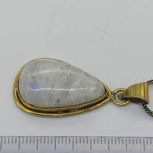Moonstone Brass Pendant Cabochon Cut Healing Crystal