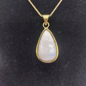 Moonstone Brass Pendant Cabochon Cut Healing Crystal