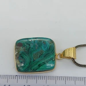 Malachite Brass Pendant Cabochon Cut Healing Crystal