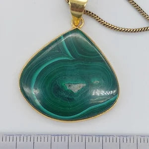 Malachite Brass Pendant Cabochon Cut Healing Crystal