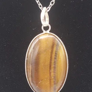 Tiger's Eye Silver 925 Cabochon Cut Healing Crystal Necklace