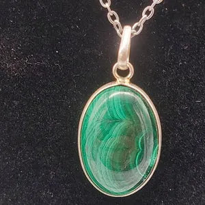 Malachite Cabochon Cut, Necklace, Silver 925