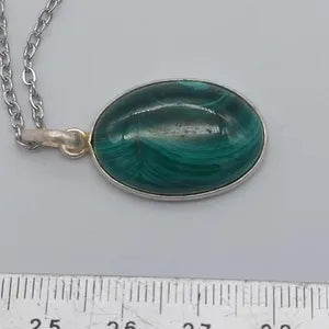 Malachite Cabochon Cut, Necklace, Silver 925