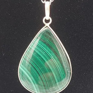 Malachite Cabochon Cut, Necklace, Silver 925