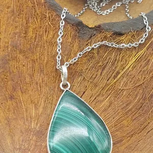 Malachite Cabochon Cut, Necklace, Silver 925