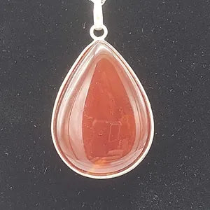 Carnelian Crystal Necklace, Cabochon Cut, Silver 925