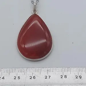 Carnelian Crystal Necklace, Cabochon Cut, Silver 925