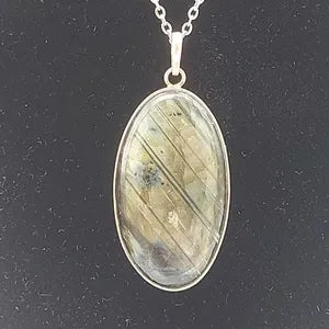 Labradorite Silver 925 Necklace, Cabochon Cut