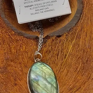 Labradorite Silver 925 Necklace, Cabochon Cut