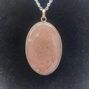 Sun Stone Necklace Silver 925, Cabochon Cut Crystal Master Healer, Chakra Alignment, Aura Protection, Amplifier