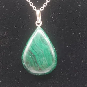 Malachite Cabochon Cut, Necklace, Silver 925